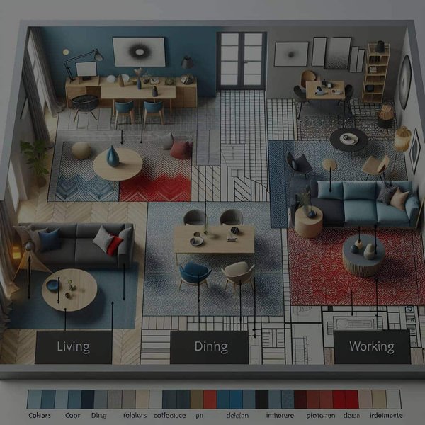 Comment utiliser les couleurs et les motifs pour délimiter les espaces dans un plan ouvert ?